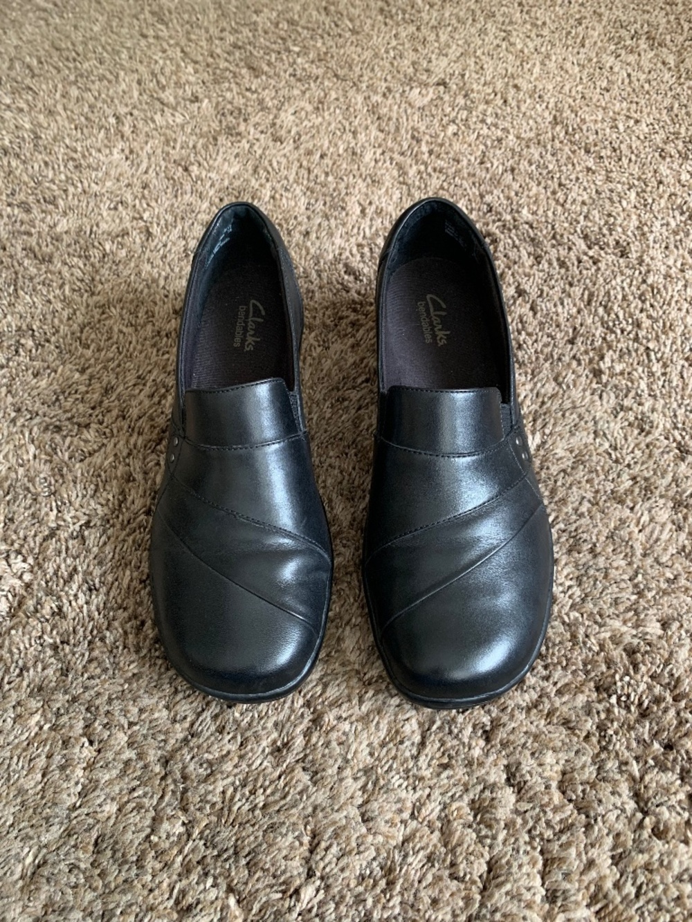 Clarks Bendables Marigolds Black Leather Slip On Loafers Sz.9 Shoes